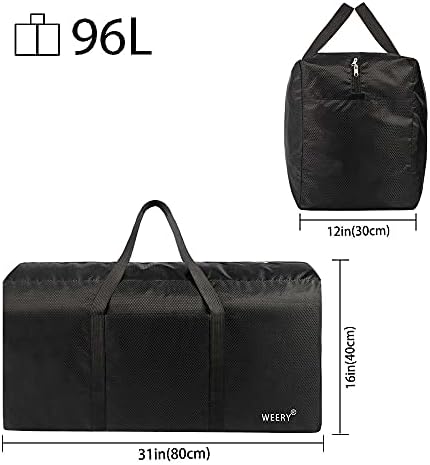 Large Travel Duffle Bag, 96L Extra Waterproof Holdall Lightweight Foldable Duffel Bag for Men Women, Black - Image 2