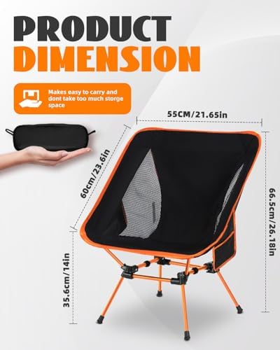 Ultralight Folding Camping Chairs, Compact Folding Chairs with Both Side Breathable Mesh & Side Pocket, Backpack, Aluminum Bracket, for Outdoor Camping, Travel, 150KG Load Capacity - Image 2