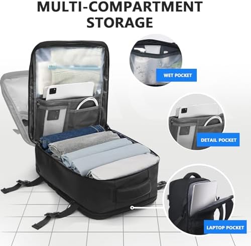 Cabin Bags 40x20x25 for Ryanair Underseat Carry-Ons Travel Backpack - Hand Luggage Backpack Cabin Bag Size 20L - Daypack School Office Bag with USB Port - Black - Image 3