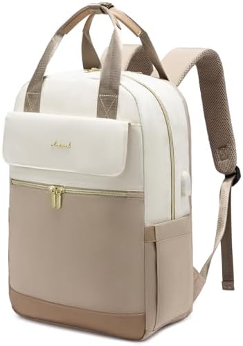 LOVEVOOK Backpack Womens, 15.6 Inch Fashion Laptop Rucksack Bag for Ladies, Lightweight Computer Backpack Work Bag with USB Port, Casual Daypacks Back Pack for School Uni Travel, Beige Khaki