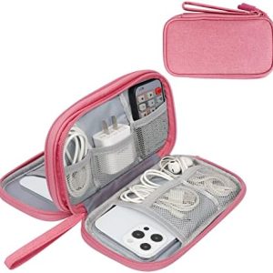 Simpolor Cable Organiser Bag, Double-Layer Electronics Accessories Bag Organiser for Cables, Universal Carry Travel Gadget Bag for Cables, Power Bank, USB Drive, Charger Hard Disk - Pink