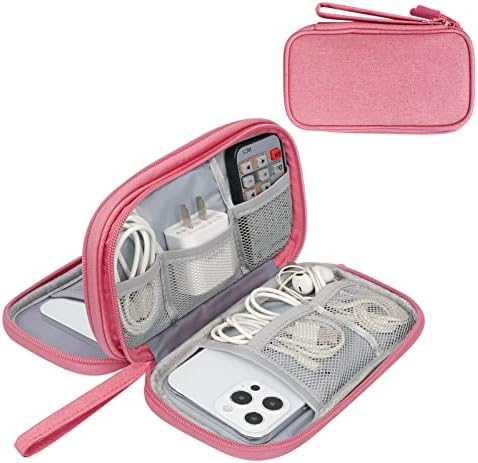 Simpolor Cable Organiser Bag, Double-Layer Electronics Accessories Bag Organiser for Cables, Universal Carry Travel Gadget Bag for Cables, Power Bank, USB Drive, Charger Hard Disk - Pink