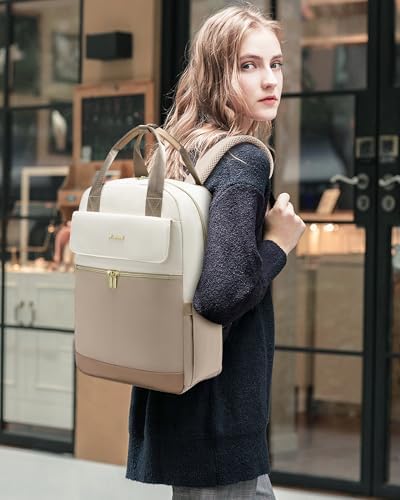 LOVEVOOK Backpack Womens, 15.6 Inch Fashion Laptop Rucksack Bag for Ladies, Lightweight Computer Backpack Work Bag with USB Port, Casual Daypacks Back Pack for School Uni Travel, Beige Khaki - Image 2