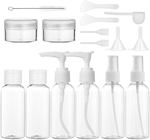 flintronic 6Pack Transparent Travel Bottles, 80ML Refillable Travel Bottles, Travel Bottles Set for Toiletries Shampoo Cosmetic Liquid with 2*Cream Box,2*Dropper,2*Funnel,2*Sheet Label,1*Brush - Image 8