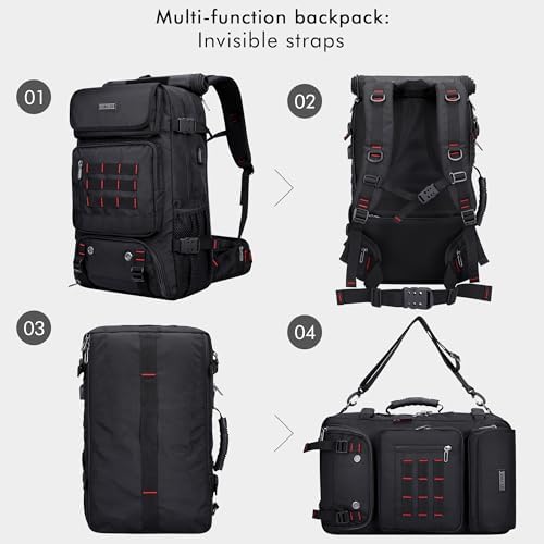 WITZMAN Carry on Travel Backpack for Men Airline Approved Convertible Nylon Duffle Backpack Luggage Bag (B682 Black) - Image 3