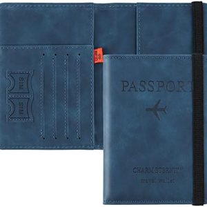 Cooja Passport Holder Cover Travel Wallet Organiser, Passport Case with RFID Blocking, PU Leather Travel Document Holder for Men&Women Travel Accessories (Blue)