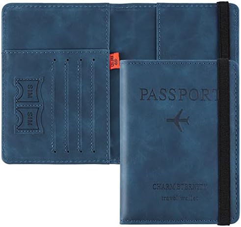 Cooja Passport Holder Cover Travel Wallet Organiser, Passport Case with RFID Blocking, PU Leather Travel Document Holder for Men&Women Travel Accessories (Blue)