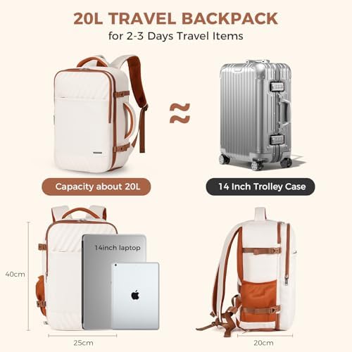 Carry on Backpack with Shoe Compartment & Wet Pocket, 20L Flight Approved Travel Backpack for Women & Men, Waterproof Backpacks,15.6 Inch Laptop Rucksack Casual Daypack (Beige) - Image 4