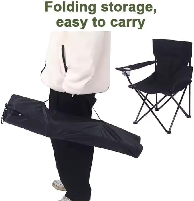 Camping Chair Lightweight Folding Cup Holder Carry Bag 100kg Capacity (Pack of 1, Black) - Image 5