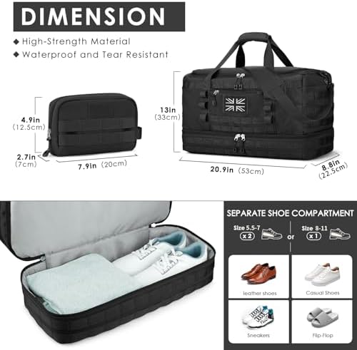 ETRONIK Travel Duffle Bag for Men, Tactical Gym Bag with Multiple Compartments and Shoe Pocket & Weekender Overnight Duffle Bag with Wet Pocket, Carry On Holdall Luggage for Workout Football Sport - Image 4