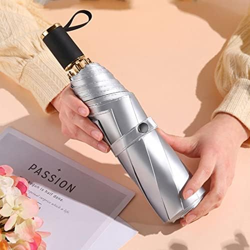 Meichoon UPF 50+ UV Protection Travel Reverse Umbrella Reflective Silver Double Layer Cover 8 Ribs Reinforced Windproof Sun Blocking Foldable Compact for Hiking Backpacking - Image 3