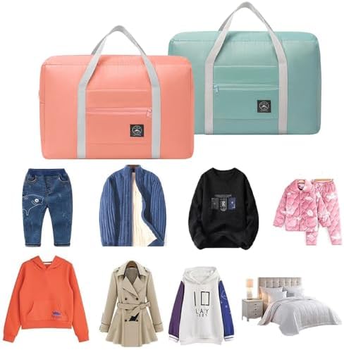 Foldable Travel Duffel Bag, 2 PCS Portable Luggage Foldable Storage Bag, Waterproof Lightweight Carry-on Bags for Sports Gym Vacation (Light Blue Light Pink) - Image 7