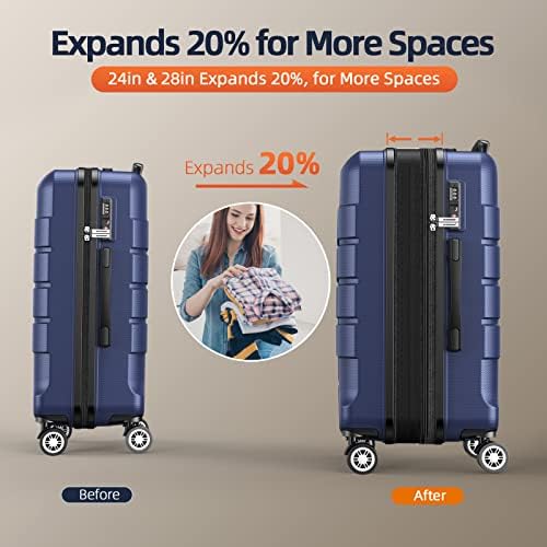 SHOWKOO Suitcase Large 28-Inch Expandable PC+ABS Hard Shell Travel Luggage Lightweight Durable High Capacity with Double Spinner Wheels TSA Lock, 28" Blue - Image 5