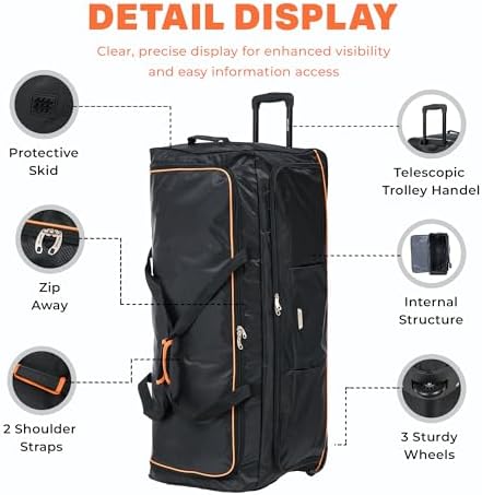 Skylark 32" Large Suitcase Lightweight Wheeled Duffle Bag Holdall Luggage Travel Bag 2.8kg 120L Black - Image 6