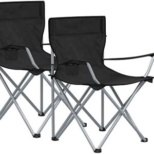 SONGMICS Set of 2 Folding Camping Chairs, Outdoor Chairs with Armrests and Cup Holder, Stable Structure, Max. Capacity 120 kg