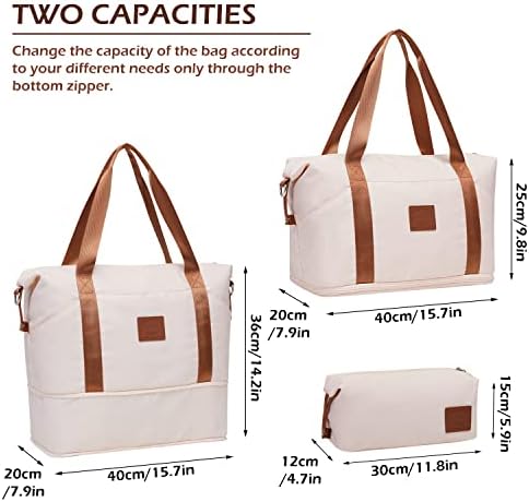 COOLIFE Travel Duffel Bag, Weekend Bag with Trolley Sleeve, Cabin Bag 40x20x25 for Ryanair Airlines, Dry & Wet Seperated Sports Gym Bag Carry On Bag Sports Bag (White, 2 Piece Set) - Image 3