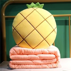 Pillow Blanket 2 in 1 Travel, Large Comfort Pillow Blanket Dual-Purpose Design Soft Warm Multi-Functional Cushion Travel for Sofa Bed Office Rest (40 * 40cm,Round-Pineapple)