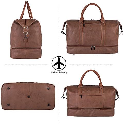 Leather Travel Bag with Shoe Pouch,Weekender Overnight Bag Waterproof PU Leather Large Carry On Bag Travel Tote Duffel Bag for Men or Women - Image 6