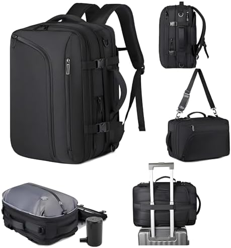 Vacuum Backpack Travel Bag, Expandable 36-55L Carry-On Compression Backpack with Pump, Separation of Dry and Wet Liquid, 180° Opening, for Business Travel