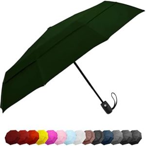 EEZ-Y Compact Travel Umbrella w/Windproof Double Canopy Construction - Auto Open Close Button for One Handed Operation - Sturdy Portable and Lightweight for Easy Carry