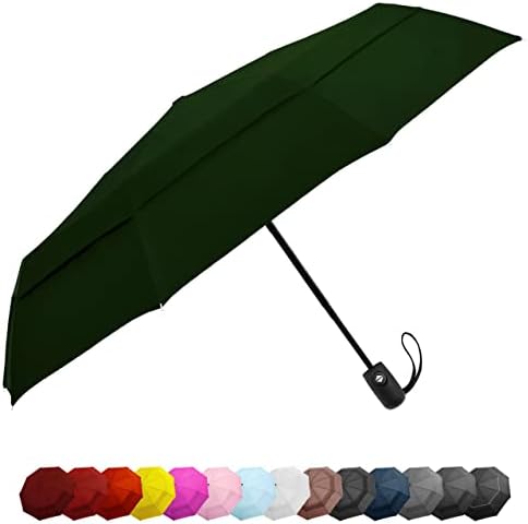 EEZ-Y Compact Travel Umbrella w/Windproof Double Canopy Construction - Auto Open Close Button for One Handed Operation - Sturdy Portable and Lightweight for Easy Carry