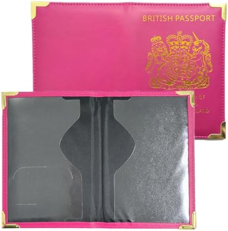 British Passport Holder, Portable UK Passport Cover for Women Men, PU Leather Travel Wallet Case Organiser for Passport Credit Cards Boarding Passes (Hot Pink) - Image 3