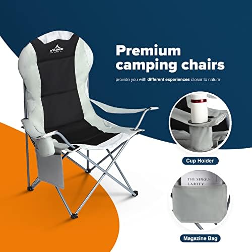 Wyldness Premium Padded Camping Chairs Set of 2 - Luxury Collapsible Outdoor Seats with Side Pockets & Cup Holder, Lightweight, Heavy-duty & Waterproof for Garden, Fishing, Picnic, Travel (Back) - Image 4