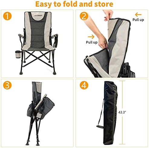 CHICHILL Camping Chairs for Adults, Oversized Folding Chair Outdoor Chair Adjustable High Back Chair Fishing Chair Heavy Duty Chair Supports 180kg Foldable Chair for Outdoor and Travel, Grey, HWY001 - Image 7