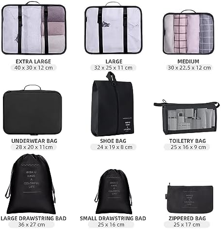 Packing Cubes for Suitcase,Lychico 9pcs Travel Luggage Packing Organizers Waterproof Travel Essentials Bag Clothes Shoes Storage Bags, Black - Image 3