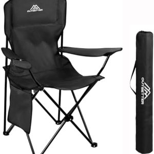 Camping Chair Lightweight Folding Portable Camping Chair with Cup Holder and Side Pocket Outdoor Folding Chair 120kg Capacity Fishing Chair for Outdoor, Fishing, Picnics and Travel Adventures Black