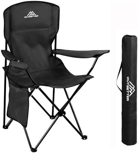 Camping Chair Lightweight Folding Portable Camping Chair with Cup Holder and Side Pocket Outdoor Folding Chair 120kg Capacity Fishing Chair for Outdoor, Fishing, Picnics and Travel Adventures Black