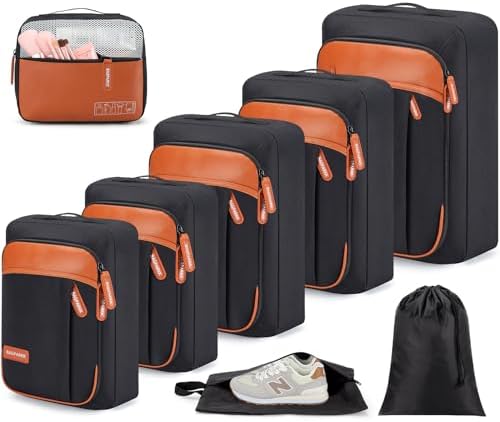 8 Set Packing Cubes for Travel, Lightweight Vacation Travel Essentials, Travel Accessories for Suitcase Organizer Bags Set (Black)