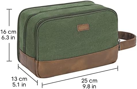 WANDF Travel Toiletry Bag for Men Hanging Dopp Kit Canvas Toiletry Organizer Water-Resistant Vegan Leather Shaving Bag for Toiletries Accessories (Green) - Image 6