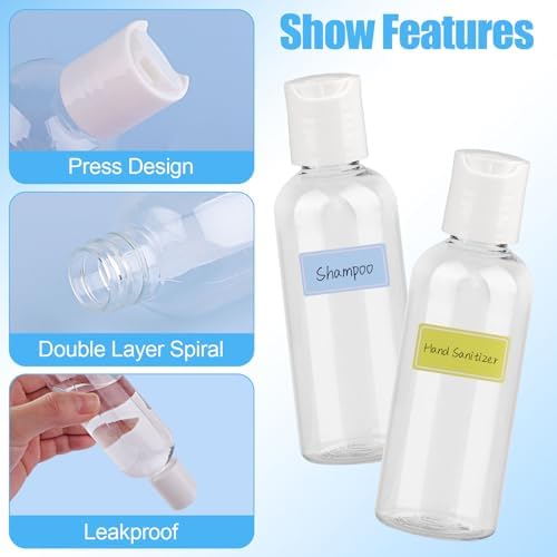 Travel Bottles, 60ml Empty Refillable, 10pcs Clear Containers with 2 Funnels and Colorful Labels, Reusable Plastic Bottles for Shampoo, Lotions, Cosmetics - Image 3