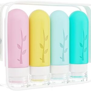 4 PCS Silicone Travel Bottles for Toiletries, 90 ml Portable Leak Proof Refillable Squeezable Containers TSA Approved Size Containers Lotion Liquid Shampoo-BPA Free travel toiletries