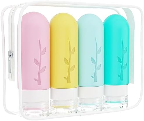 4 PCS Silicone Travel Bottles for Toiletries, 90 ml Portable Leak Proof Refillable Squeezable Containers TSA Approved Size Containers Lotion Liquid Shampoo-BPA Free travel toiletries