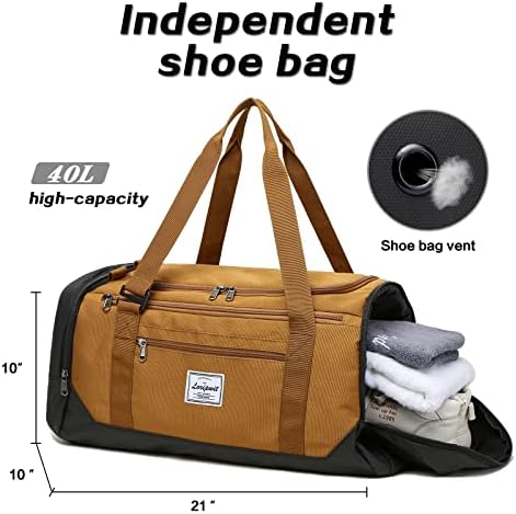 Laripwit Travel Duffle Bag for Men 40L Medium Gym Duffel Backpack with Shoe Compartment & Wet Pocket Sports Holdalls Women Weekend Overnight Bag for Traveling Camping, Brown - Image 5