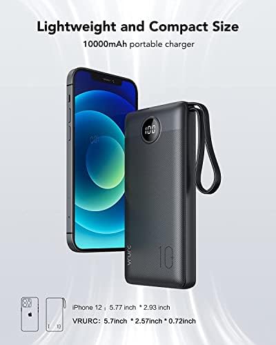 VRURC 10000mAh Power Bank With Built in Cables,USB C Battery Pack Portable Charger with 5 Outputs 2 Inputs Powerbank LED Display compatible with iPhone 14 13 12 Samsung S21 S20 Xiaomi - Image 9