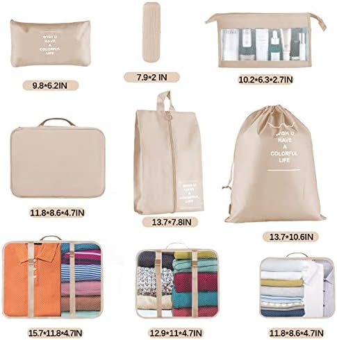 Jsdoin Packing Cubes for Suitcase,9PCS Travel Luggage Packing Organizers for Backpack, Waterproof Travel Essentials Bag Accessories(Beige) - Image 4