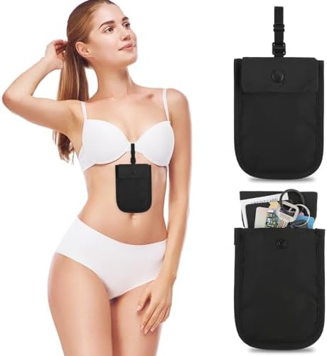 Ouligay Money Belt for Travel Women Bra Wallet Hidden Travel Pouches Under Clothes Anti Theft Secret Pocket with Adjustable Elastic Strap for Money Credit Cards Valuables Fits All Bra Sizes