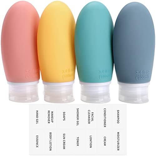 Opret 100ml Silicone Travel Bottle for Toiletries, 4 Pack Leak Proof Refillable Travel Containers Squeezable Travel Essentials for Shampoos, Conditioner and Cream, BPA Free and TSA Approved