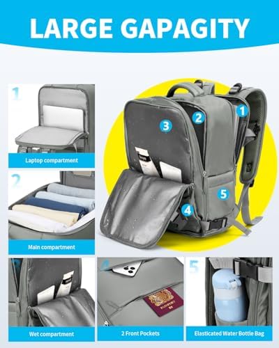 Samfolk Cabin Bags Travel Backpack Carry On Bag Cabin Backpack 11 Pockets Hand Luggage Backpack(Grey, 40x20x25) - Image 5