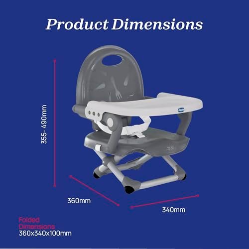 Chicco Pocket Snack Children's Booster Seat, Dark Grey | 6m-3y (15 kg), Portable, Adjustable High Chair, Compact, Removable Tray - Image 2
