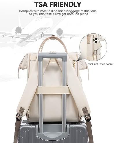 LOVEVOOK Backpack Womens, 15.6 Inch Laptop Travel Work Rucksack, Waterproof School Bag with USB Port for Teacher Nurse, Anti Theft Ladies Computer Back Pack for Office Business College Uni, Beige - Image 4