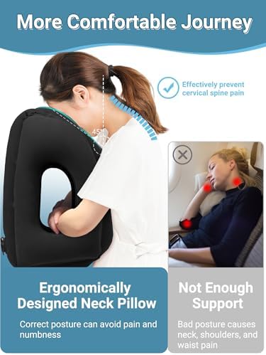 Maliton Inflatable Travel Pillow for Airplane Comfortable Sleeping to Relieve Neck and Shoulder Pain, Support Head Inflatable Pillow for Long Flights, Used for Airplanes, Cars, Trains, Office(Black) - Image 3