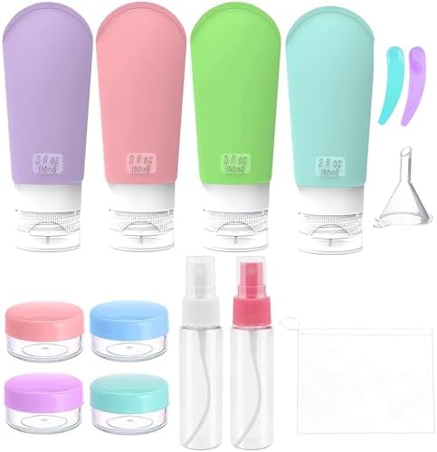 14 Pack Travel Bottles Set for Toiletries, Silicone Travel Containers 90ml Leak Proof Refillable Travel Accessories for Shampoos, Conditioner and Lotion