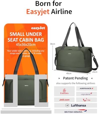ECOHUB for Easyjet Cabin Bag 45x36x20, Underseat Foldable Travel Duffel Bag, Hand Luggage Holdall Bag for Airlines with Wet Pocket, Carry on Overnight Weekend Bag for Women, Patent Pending (Green) - Image 2