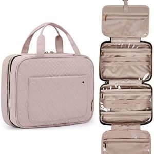 BAGSMART Hanging Toiletry Bag Travel Large Wash Bag Womens Cosmetic Bag Clear for Full Sized Container Pink