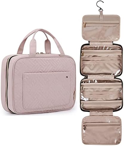 BAGSMART Hanging Toiletry Bag Travel Large Wash Bag Womens Cosmetic Bag Clear for Full Sized Container Pink
