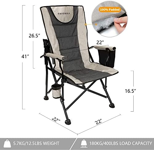 CHICHILL Camping Chairs for Adults, Oversized Folding Chair Outdoor Chair Adjustable High Back Chair Fishing Chair Heavy Duty Chair Supports 180kg Foldable Chair for Outdoor and Travel, Grey, HWY001 - Image 2